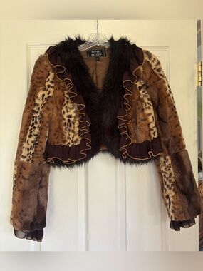 Peppe Peluso Brown Mixed-Animal Faux Fur Cropped Jacket